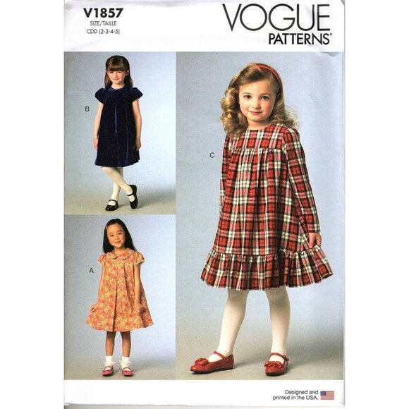Vogue V1857 Girls 2T to 5 Easy Dresses Uncut Sewing Pattern - Picture 1 of 2